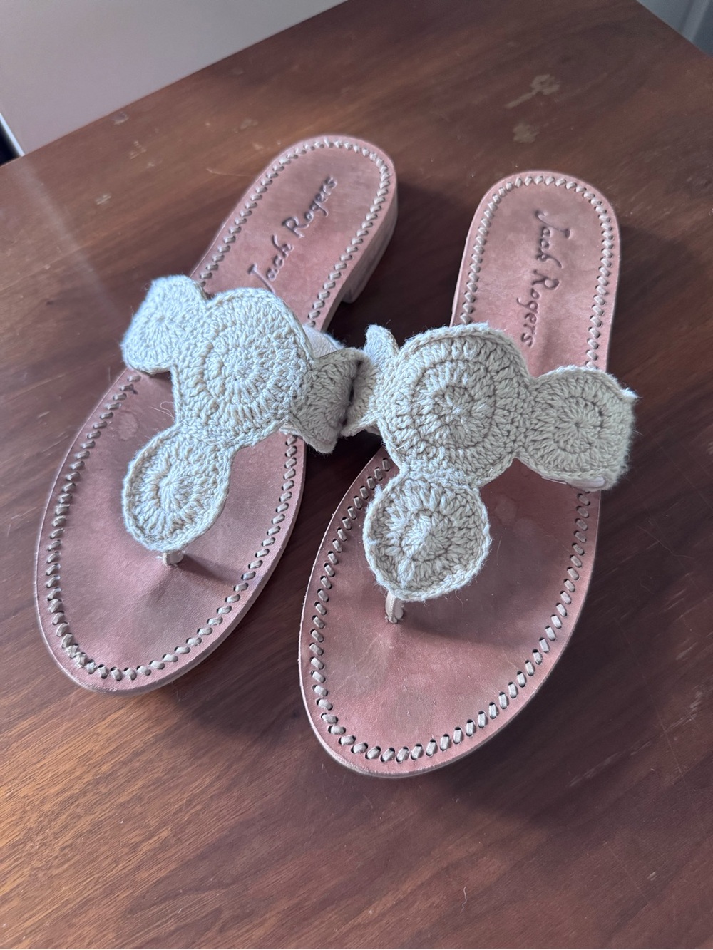Jack Rogers Tan Crochet Leather Sandals